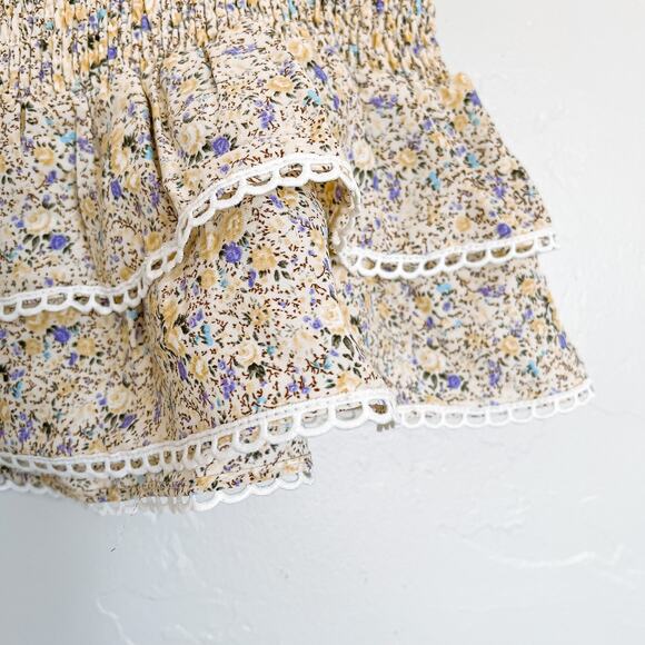 Lulus Too Darling Yellow Floral Printed Smocked Mini Skirt Large - Picture 4 of 6